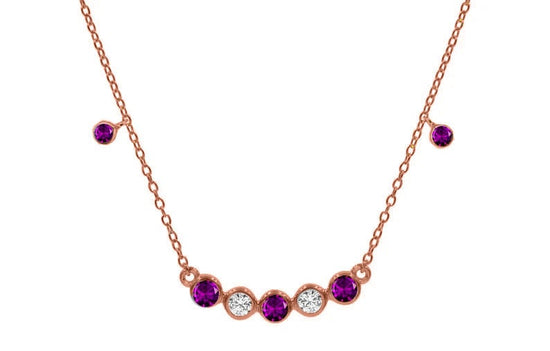 Amethyst Diamond Necklace, Bezel Gemstone Necklace, Sterling Silver Amethyst Necklace With 14kt Gold Plating, Wedding Necklace, Gift For You