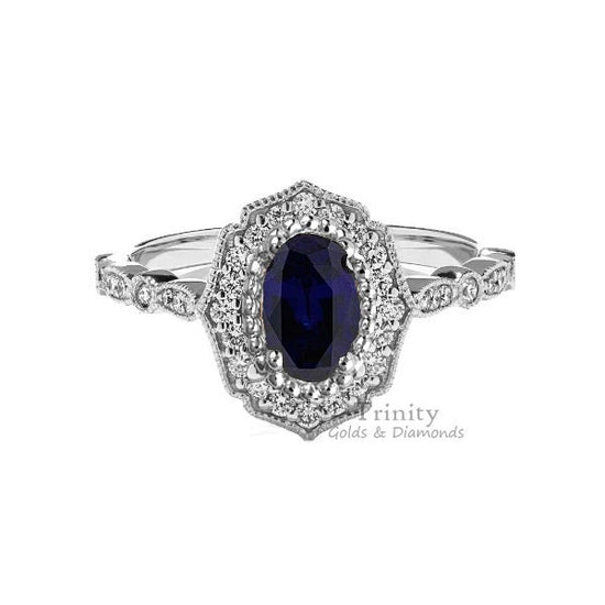 Blue Sapphire Halo Engagement Ring, Sapphire And Diamond Ring, 925 Sterling Silver, Sapphire Wedding Ring, Birthstone Engagement Rings, Gift