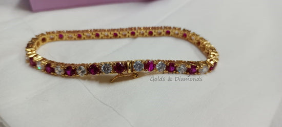 Ruby&Diamond Tennis Bracelet,Sterling Silver Ruby diamond Bracelet,Gemstone Bracelet,Alternate Ruby diamond Tennis bracelet,Mother&