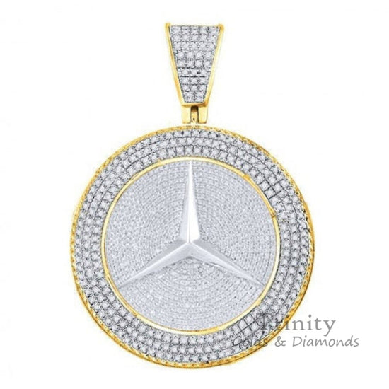 Statement Round Iced Out Circle Pendant with Pave CZ Diamonds in Silver Finish, Men&