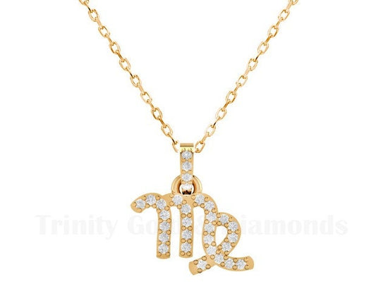 Virgo Zodiac Moissanite Diamond Pendant, Sterling Silver Zodiac Pendant Necklace, Virgo Zodiac Sterling Silver 18", Virgo Zodiac Pendant