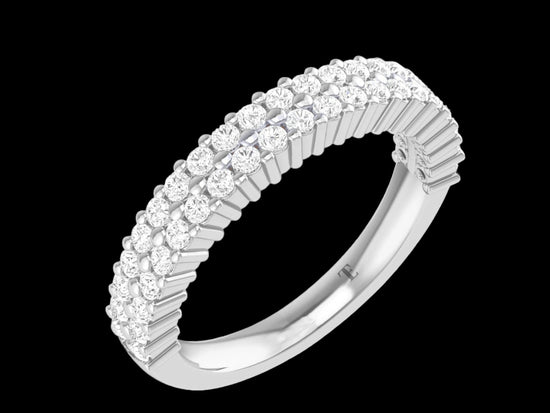 Two Row Moissanite Half Eternity Band Ring, Round Moissanite Wedding Bands Women, Wide Anniversary Ring, 925 Silver Double Row Promise Band