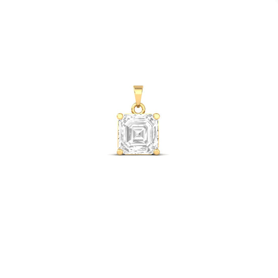 Asscher Cut Solitaire Pendant | Dainty Square Diamond Necklace | Minimalist Everyday Gold Jewelry | Emerald Cut Necklace Gift | 14k Yellow Gold Plated
