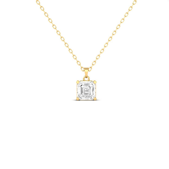 Asscher Cut Solitaire Pendant | Dainty Square Diamond Necklace | Minimalist Everyday Gold Jewelry | Emerald Cut Necklace Gift | 14k Yellow Gold Plated