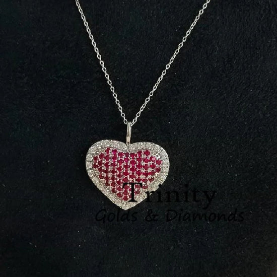 Sterling Silver Heart cut Ruby & White Topaz Pendant, Ruby heart Pendant Silver, Heart Pendant Necklace, Best Valentine gifts for Her