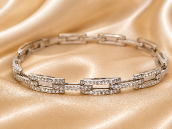 3.0CT Real Moissanite Diamond Bracelet For Women Link Bracelet, Pave TENNIS RECTANGULAR Link Art Deco Moissanite Bracelet, Christmas Gift