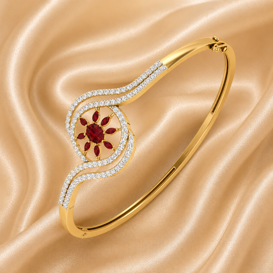 4.00 Ct Ruby And White Diamond Bangle Bracelet With 14k Yellow Gold Plated, Ruby Bangles, Handmade Bracelet, Ruby Bracelet, Gift For Her