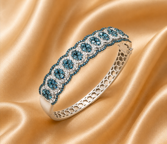 5.00 Ct Blue Sapphire And Moissanite Bangles Bracelet, Sapphire Bangle Bracelet, Gemstone Bangle, Wedding Bangle Bracelet, Gift For Her