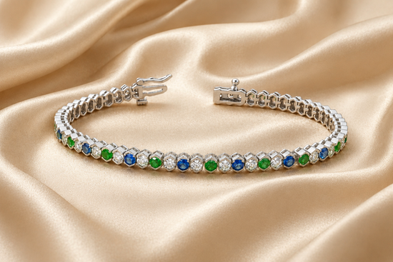 5.0CT SAPPHIRE & EMERALD Diamond Tennis Bracelet For Women 14kt White Gold Over Sterling Silver/Gemstone Tennis Bracelet,Tennis Bracelet