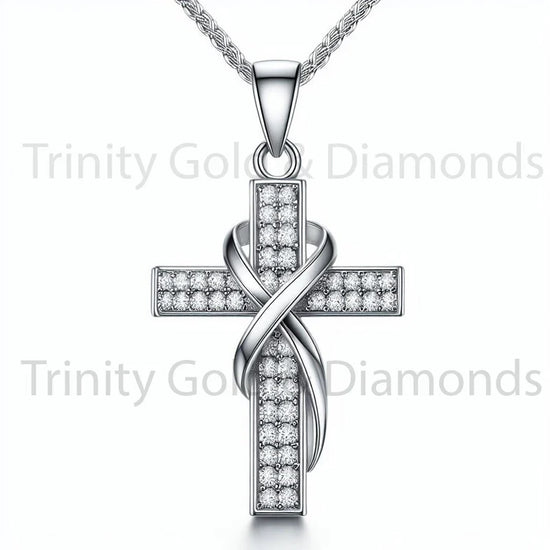 Ribbon Diamond Cross Pendant Necklace for Him and Her • Moissanite Cross Pendant Necklace • Perfect Christmas Religious Gift for Him & Her