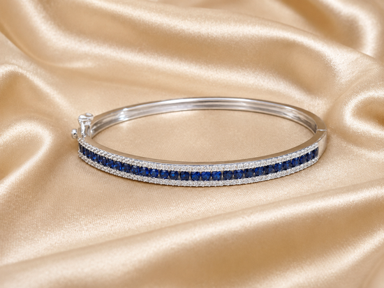 Bangle Bracelet for Women • Sapphire Gemstone  Classic Bangle Bracelet for Her • Anniversary Gift • Three Row Womens Bangle •