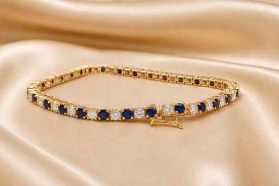 3.0MM Tennis Bracelet • Blue Sapphire and White Moissanite Diamond Tennis Bracelet for Women • Size-5-10 Inch • Anniversary Gift for Women
