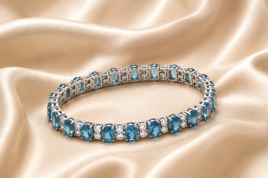 Tennis Bracelet For Women • Blue Sapphire Oval Gemstone Sapphire & Moissanite Diamond Tennis Bracelet For Her • Anniversary Gift for Women
