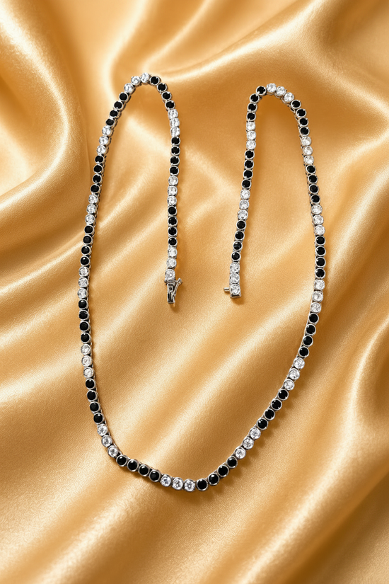 Bezel Set Necklace For Women • Blue Sapphire and White Moissanite Bezel Set Tennis Necklace for Her • Wedding Chocker Necklace • 3.0mm Stone