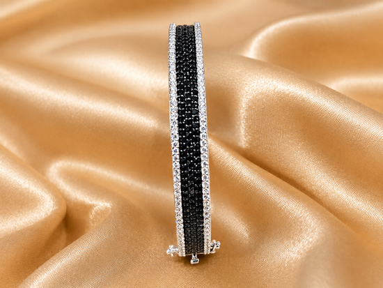Black Diamond Bangle Bracelet For Women • White Moissanite And Black Diamond Bangle Bracelet • Diamond Bangle • Anniversary gift for her