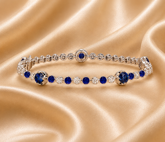 Blue Sapphire Bracelet, Tennis Bracelet, 925 Sterling Silver, Handmade Bracelet, Wedding Bracelet, Valentine Day, Gift For Her