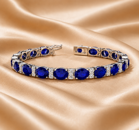 Blue Sapphire Tennis Bracelet for Women • Sapphire Oval And Round Cut Moissanite Bracelet for Her• Anniversary Gift • Gemstone Bracelet Gift