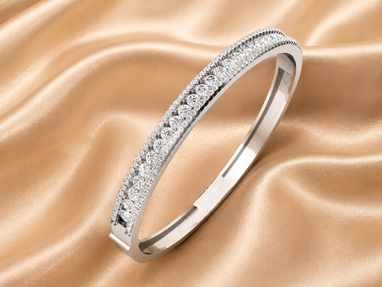 Moissanite Bangle Bracelet, 1.50 Carat Half Eternity Diamond Bangle Bracelet With 10kt White Gold Over Silver, Handmade Bangles/Gift For Her