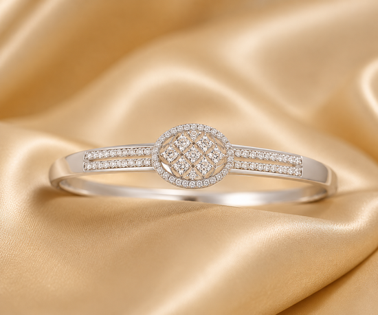 Channel Set Moissanite Diamond Bangle, 14KT White Gold Plated Bangle, Bangle Bracelet For women,