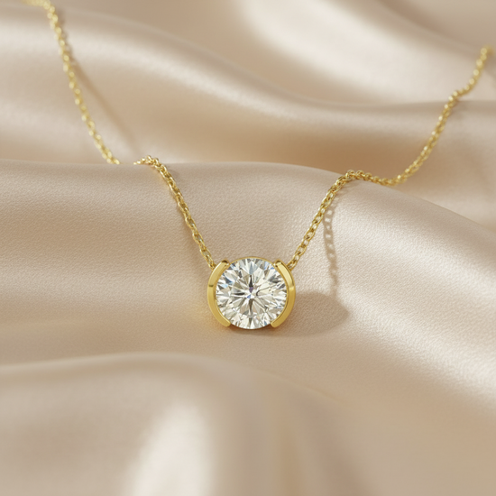 Lab Grown Diamond Solitaire Pendant Necklace in 925 Sterling Silver Gold Plated | Round Cut Minimalist Necklace | Everyday Fine Jewelry for Women