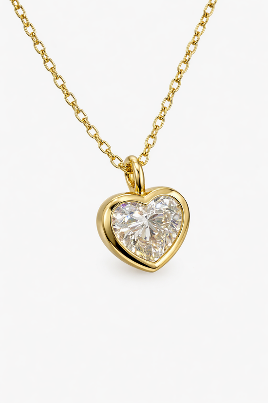 Lab Grown Diamond Heart Pendant Necklace in 925 Sterling Silver Gold Plated | Bezel Set Heart Necklace | Romantic Fine Jewelry Gift for Women