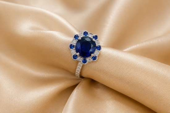 Oval Gemstone Wedding Ring • Vintage Blue Sapphire Engagement Ring • Handmade Women&