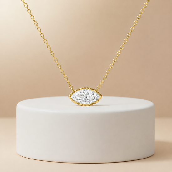 Marquise Moissanite Pendant, 14K Gold Plated Solitaire Charm, Dainty Bezel Set Necklace Gift for Her, Mother’s Day Jewelry