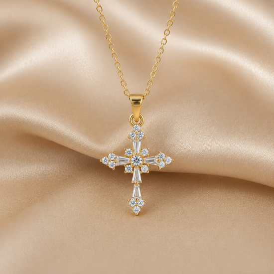 Cross Pendant •  Lab Grown Diamond Dainty Cross Pendant Necklace for Women • Solid 14KT White/Yellow Rose Gold • Religious Gift for Her