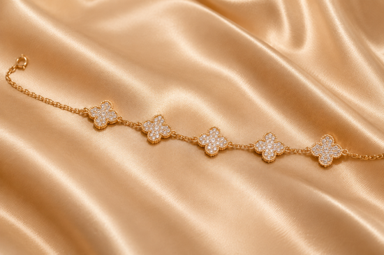 Clover Shape Bracelet For Women • 14KT Yellow Gold Over 925 Sterling Silver • Perfect Gift For Women • Size-5-12 Inches • With Fish Lock