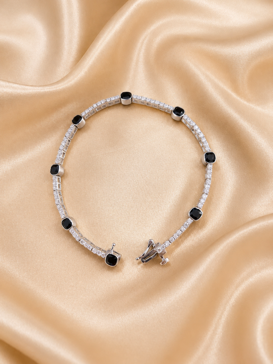 Cushion Cut Tennis Bracelet For Women • Anniversary Gift for Her • Timeless Moissanite White Diamond And Black Cushion Cut Tennis Bracelet