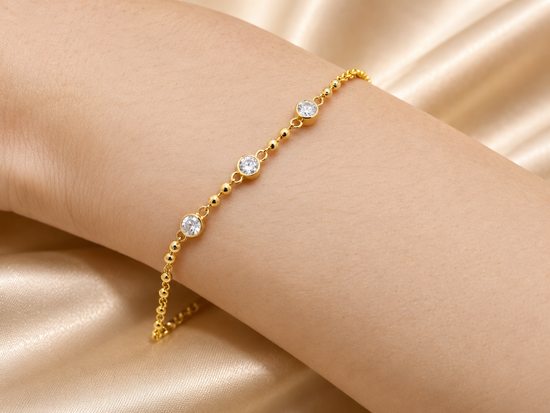 Moissanite Chain Bracelet • Bead Bracelet • Minimalist Moissanite Diamond Bracelet For Girl •  Dainty Chain Bracelet • Birthday Gift for Her