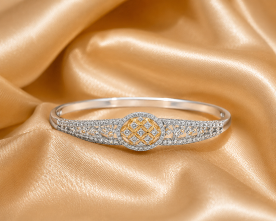 2.0ct Moissanite Diamond Bangle, Two Tone Diamond Bangle, 14KT Gold Plated Diamond Bangle, Classic Diamond Bangle For Women