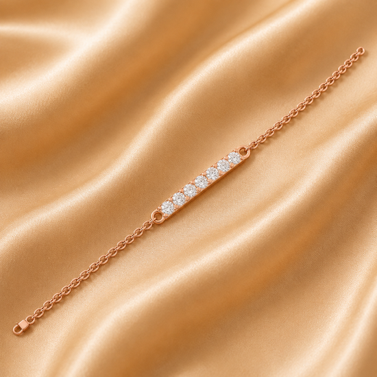 Dainty Bar Bracelet for Women • Rose Gold Chain with Sparkling Stones • Minimalist Diamond-Inspired Jewelry • Gift for Her