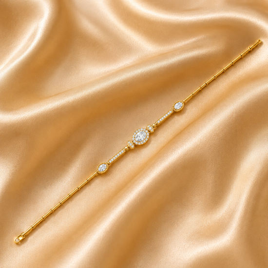 Dainty Gold Bracelet for Women • Oval Centerpiece Bracelet with Sparkling Accents • Elegant Minimalist Jewelry • Gift for Her