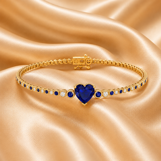 Dainty Heart Cut Diamond Tennis Bracelet For Women, Romantic Gift Bracelet, 14K Gold Plated, Handmade Jewelry Gift For Her