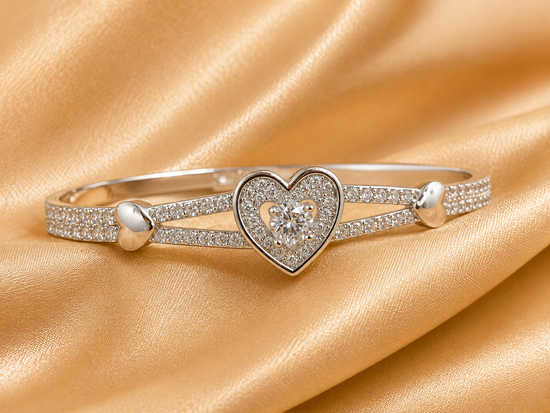 Diamond Bangle Bracelet, 14k White Gold Finish Moissanite Bangle,Moissanite Round Diamonds in Pave Settings, Handmade Jewelry, Mother&