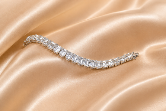 8 x 6MM Emerald Cut Tennis Bracelet • Classic Gemstone Design Luxurious Gift for Her • Elegant Fancy Bracelet • Emerald Cut Sparkly Bracelet