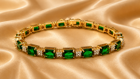 EMERALD AND DIAMOND Tennis Bracelet With 14kt Gold Plated On 925 Sterling, Diamond Tennis Bracelets for Women, Bracelets For Women, Gift