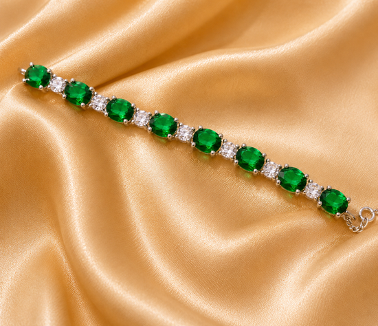 6.0CT Emerald Oval Cut Bolo Bracelet • Adjustable Chain Bracelet • Multistone Gemstone Bracelet • Perfect Gift for Women