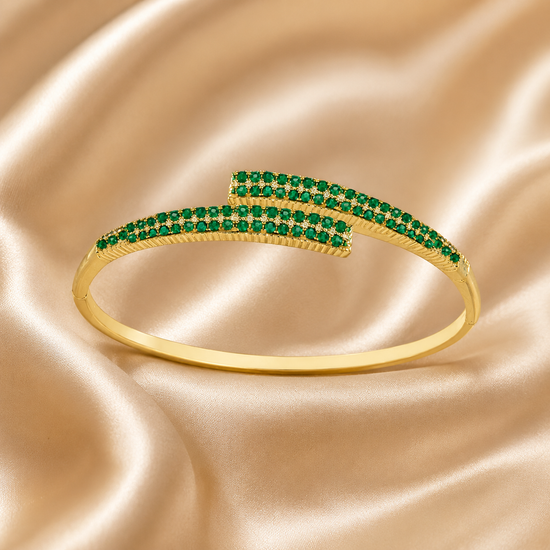 Four Row Gemstone Bangle, Cuff Bangle, Multi row Diamond Bangle, 14KT Gold Plated, Perfect Gift For Women.