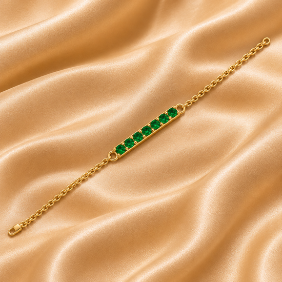 Green Gemstone Bar Bracelet • Dainty Gold Chain Bracelet for Women • Minimalist Everyday Jewelry • Elegant Gift for Her or Bridesmaid