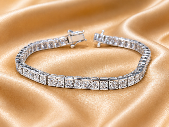 Illusion Plate Diamond Tennis Bracelet, Miracle Setting Square Link Bracelet, Dainty Gold Bracelet, Elegant Mothers Day Gift, 4.70mm Width
