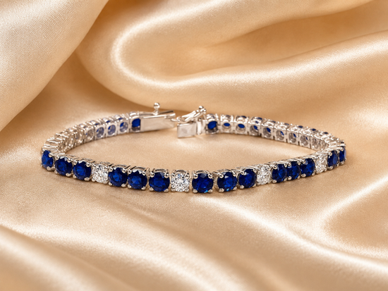 Lab Grown Diamond Tennis Bracelet For Women • Blue Sapphire Gemstone Bracelet for Her • Multistone Gemstone Bracelet • Perfect Gift