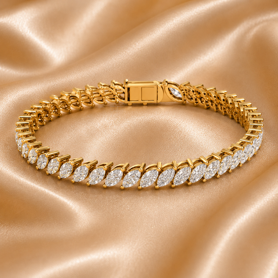 Marquise Diamond Leaf Tennis Bracelet • Gold Dainty Elegant Bracelet for Women • Handmade Luxury Jewelry • Gift for Her Anniversary
