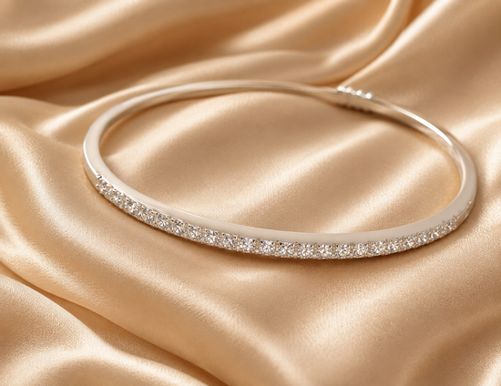 14k White Gold Plated, 3.00Ct Round Cut Moissanite And Diamond Bangle, Handmade Bracelet, Engagement Wedding Bangle Bracelet, Gift For Her