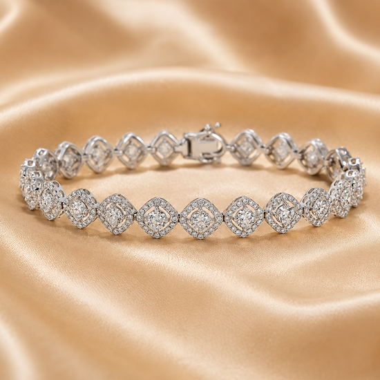Moissanite Diamond Bracelet For Women 14k White Gold Plated, Women’s 925 Silver Bracelet,Tennis Bracelet,Handmade Bracelet, Gift For Her