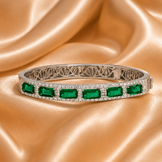 Bangle For Women Emerald Cut Moissanite Hinge Bangle • Moissanite Diamond Bangle For Women Perfect Mothers Day Gift