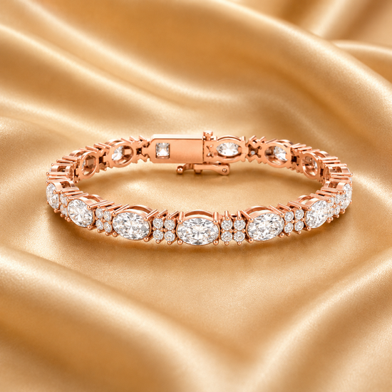 Oval Diamond Tennis Bracelet for Women • Rose Gold Statement Bracelet • Elegant Bridal Jewelry • Sparkling Gift for Her