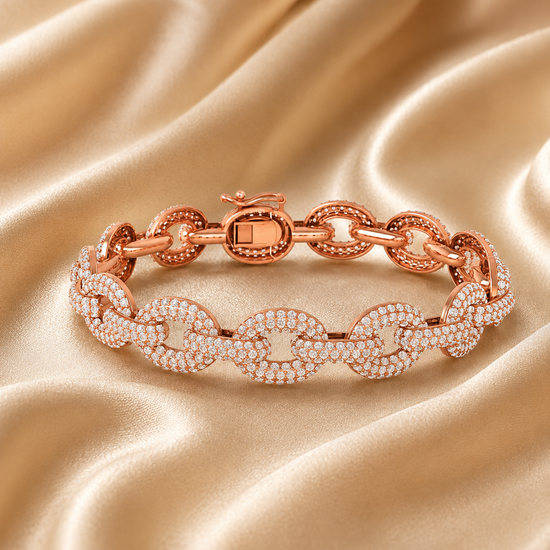 Pave Link Chain Bracelet for Men And Women • Rose Gold Statement Bracelet • Iced Out Luxury Jewelry • Handmade Gift • Bold Sparkle Bangle