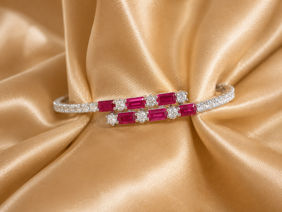 14KT ROSE GOLD PLATED Ruby Diamond Bangles Bracelet In sterling Silver, Gift For Anniversary,Antique Bracelet, Unique Ruby Bracelet For Wife